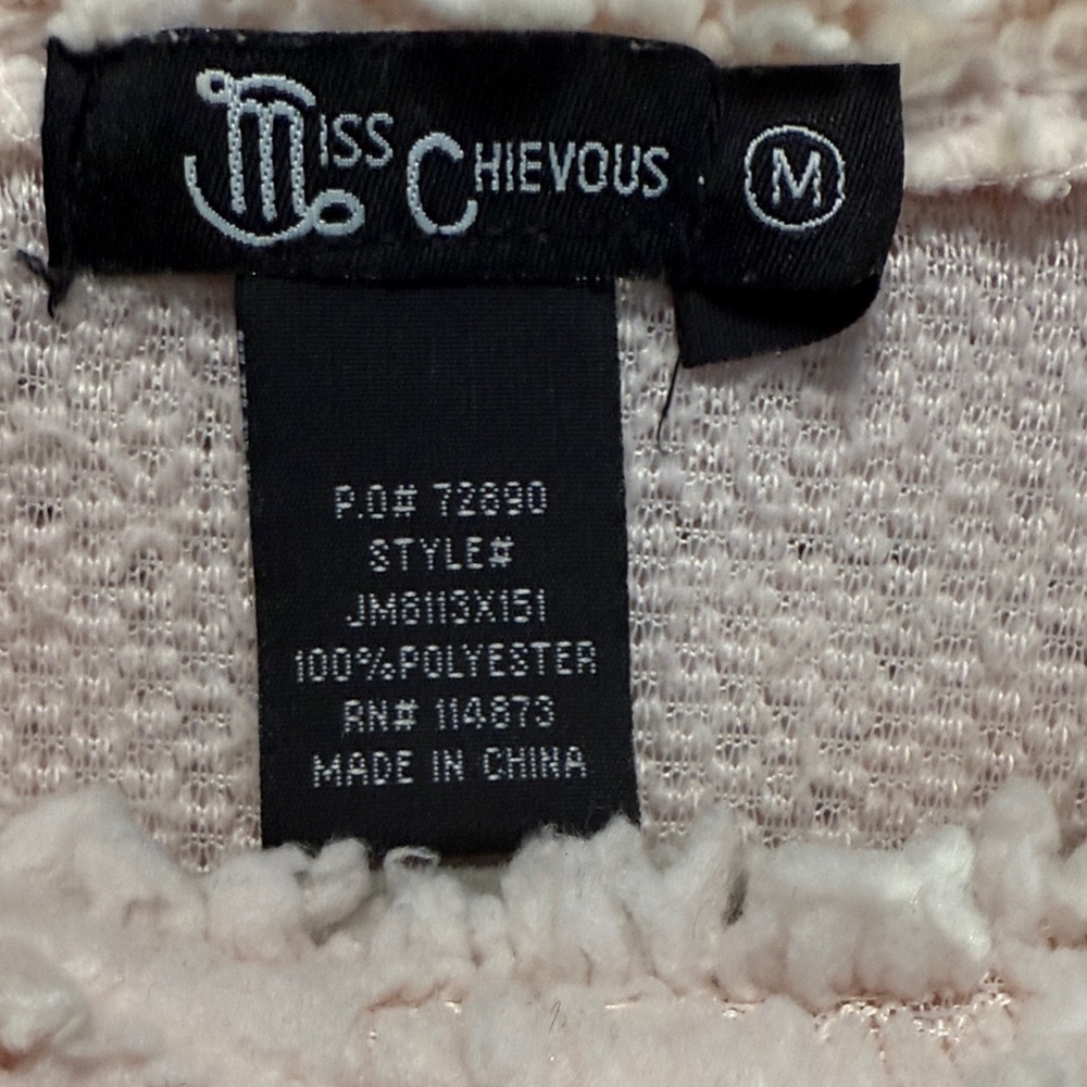 Miss Chievous Fuzzy Pink Christmas Sweater With Sequined Joy Featuring Santa - Picture 2 of 4